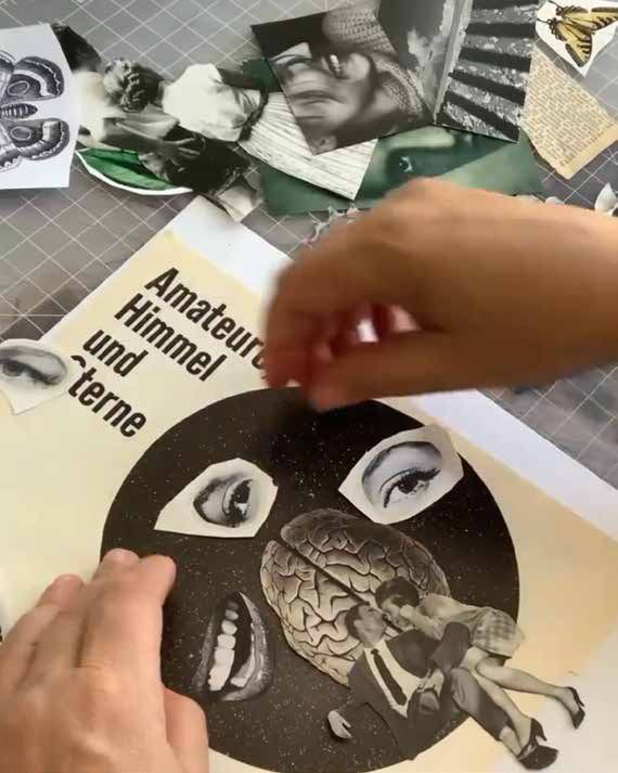 Making the collage artwork by hand